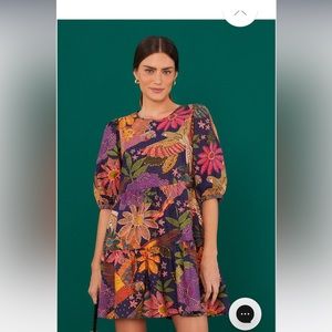 NWT Farm Rio Navy Cool Macaw Organic Cotton Mini Dress; Size XS